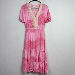 Anthropologie Sunday Mi Amor Dress Women‎ XS Pink Paisley Tiered Boho Romantic